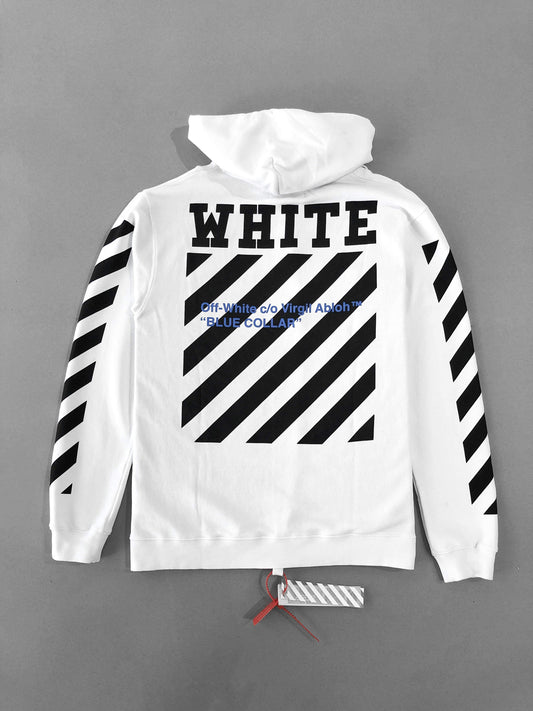 Off White Blue Collar White Hoodie Sweatshirt SS18 Collection
